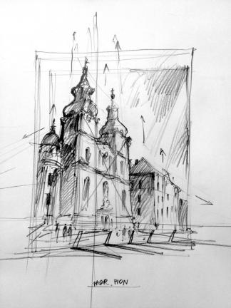 Drugi szkic kościoła w Budapeszcie.